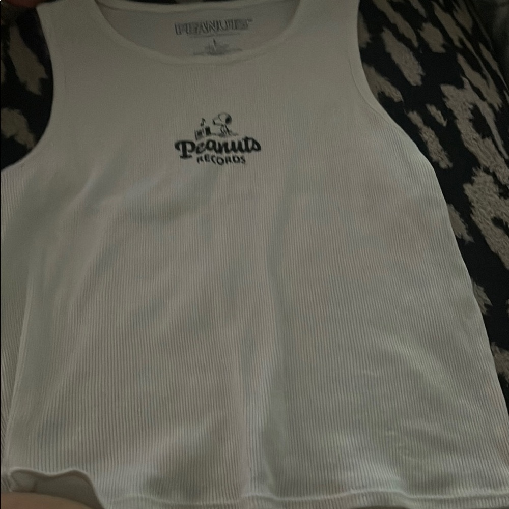 Peanuts White Tank Top Casual Cotton Blend